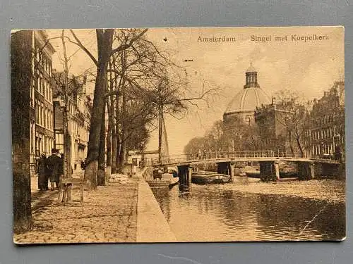 [Echtfotokarte schwarz/weiß] Amsterdam - Singel met Kopepelkerk. 