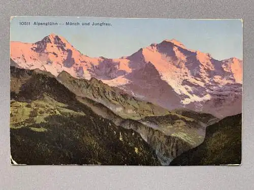 [Hand-Koloriert] Alpenglühn - Mönch und Jungfrau. 