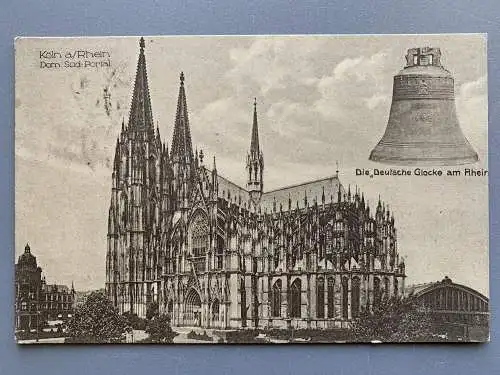 [Echtfotokarte schwarz/weiß] Köln a./Rhein - Dom Süd-Portal. 