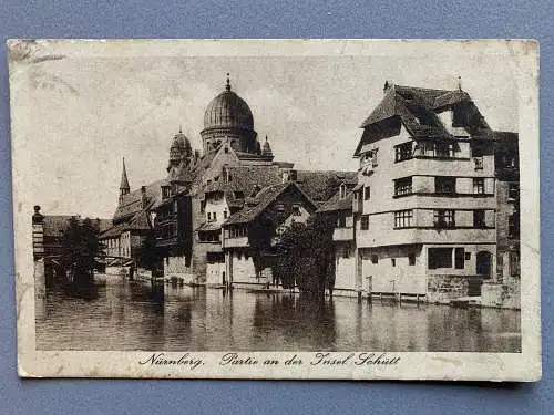 [Echtfotokarte schwarz/weiß] Nürnberg / Partie an der Insel Schütt. 