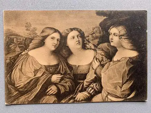 [Echtfotokarte schwarz/weiß] Dresdner Galerie - Palma Vecchio - Die drei Schwestern. 