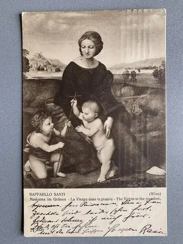 [Echtfotokarte schwarz/weiß] Raffaello Santi - Madonna im Grünen - Wien. 