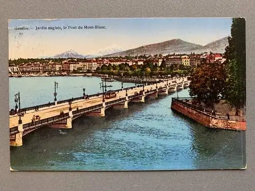 [Hand-Koloriert] Geneve - Jardin anglais, le Pont du Mont-Blanc. 