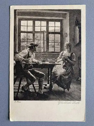 [Künstlerpostkarte reproduziert] E. Rau - Glückliche Leute. 