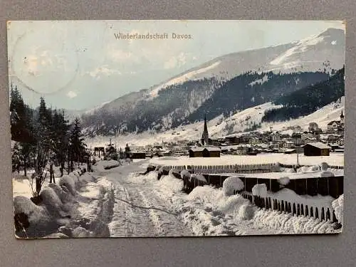 [Hand-Koloriert] Winterlandschaft Davos. 