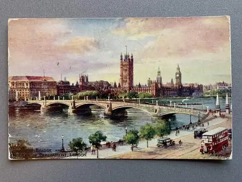 [Hand-Koloriert] Lambeth Bridge and Houses of Parlament - London. 