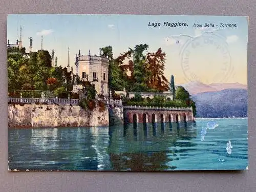 [Hand-Koloriert] Lago Maggiore - Isola Bella - Torrione. 