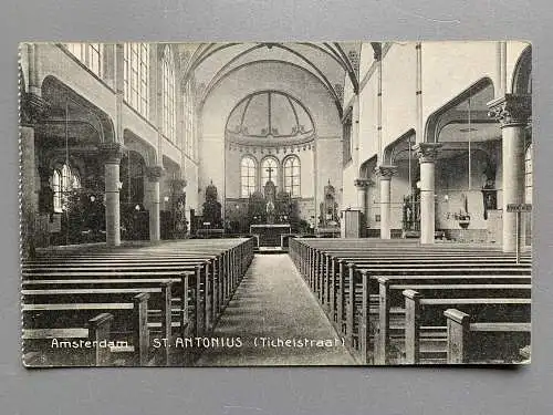 [Echtfotokarte schwarz/weiß] Amsterdam - St. Antonius (Tichelstraat). 