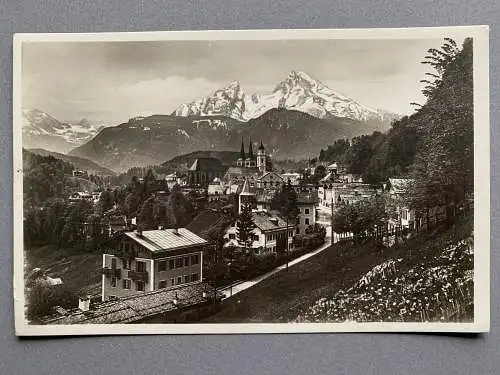 [Echtfotokarte schwarz/weiß] Berchtesgaden mit dem Watzmann. 