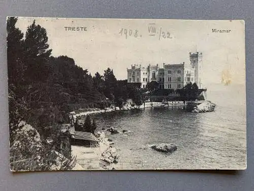 [Echtfotokarte schwarz/weiß] Trieste - Miramar. 