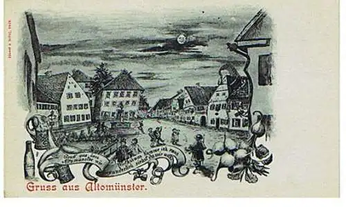 [Lithographie] Altomünster Gruss aus Altomünster Postkarte Alto Münster Dachau 1900. 