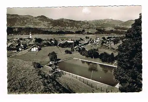 [Lithographie] Altstädten Allgäu Sonthofen Schwimmbad Freibad Luftbild. 