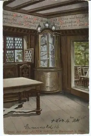 [Lithographie] 9x Bacharach von 1906 Bahnpost Luftbild Burg Ruine Stahleck Werner Kapelle Rhein. 