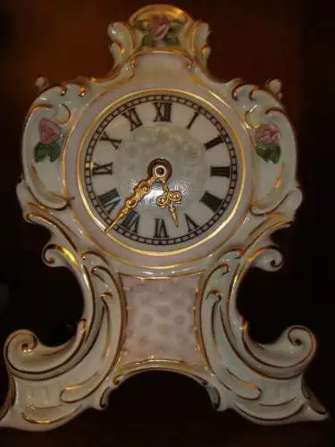 Royal Dux Kaminuhr Uhr Josefina Rosa Gold Porzellan