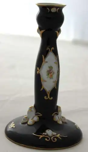 Royal Dux Kerzenhalter Kobaltblau Gold Blumen Dekor 17cm x 10cm
