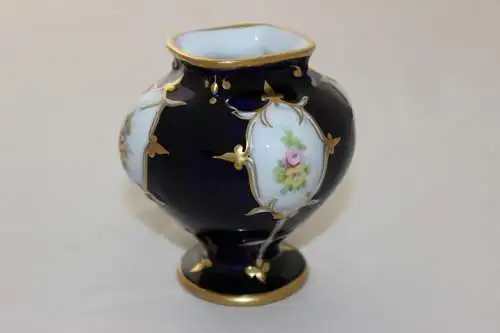 Royal Dux Original Vase Kobaltblau Gold Blumen 10x10