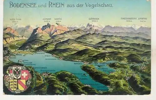 [Ansichtskarte] 3x Bodensee Gruss 1911 Vogelschau Notopfer Lotte Eckener Frühlingstag. 