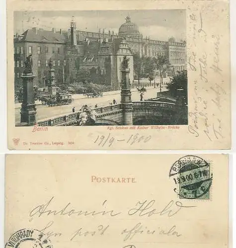 [Ansichtskarte] Berlin Kaiser Wilhelm Brücke nach Böhmen Kutsche Liebknechtbrücke Kavalierbrücke 1900. 