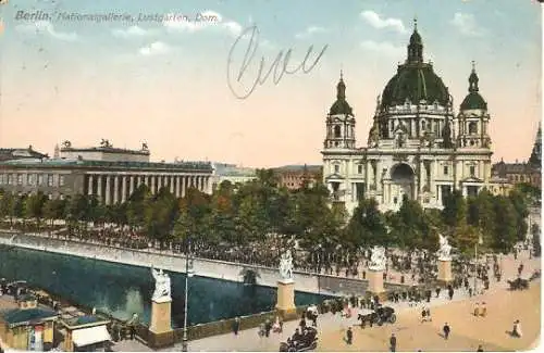[Ansichtskarte] Berlin Markt Nationalgallerie Lustgarten Dom Kutsche 1911nach Ungarn SZERED. 