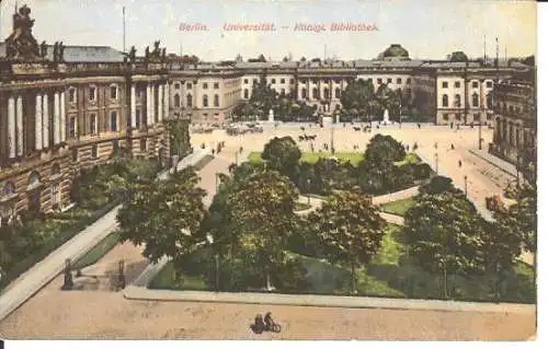 [Ansichtskarte] Berlin Universität Königliche Bibliothek Postkarte 1908 nach Österreich Mähren. 