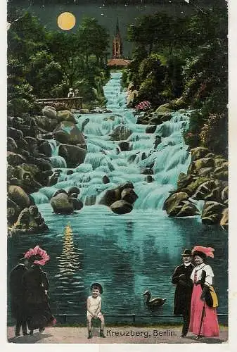 [Ansichtskarte] Berlin Kreuzberg coloriert Wasserfall 1910 nach Böhmen Deutsches Reich. 