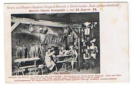 [Ansichtskarte] Berlin Gruss aus 1909 Original Meierei Kneipe Dorfschenke Jägerstrasse zum groben Gottlieb. 