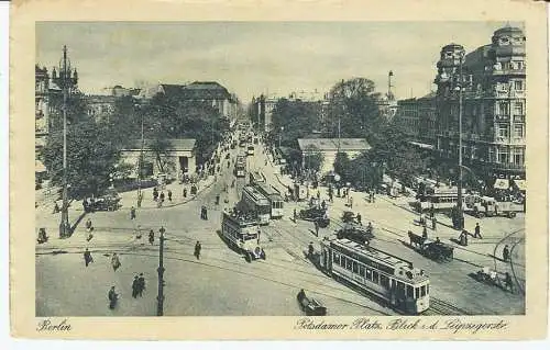 [Ansichtskarte] Berlin Straßenbahn Tram Kreuzung Blick in Leipziger Kutsche LKW. 
