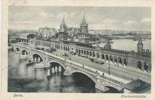 [Ansichtskarte] Berlin Oberbaumbrücke mit Bahnhofzug 1921. 