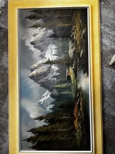 Großes Panorama-Ölgemälde „Im Engadin“