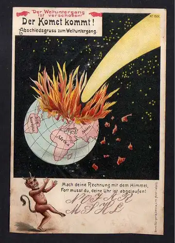 Ansichtskarte Der Komet kommt 1904 Einschlag auf der Erde Teufel Weltuntergang