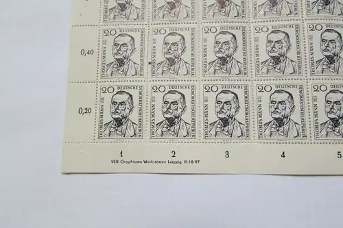 DDR Bogen 534 Thomas Mann 1956 postfrisch ** / * mit Druckvermerk DV