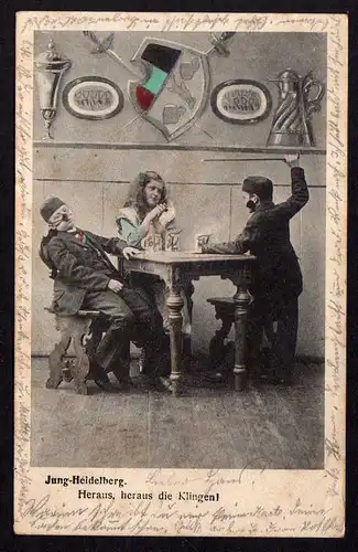 Ansichtskarte Studentika Jung Heidelberg Heraus, heraus die Klingen 1900