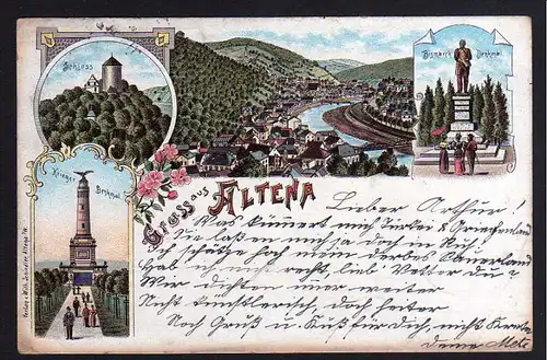 Ansichtskarte Altena Litho 1897 Bismarck Denkmal Schloss Krieger Denkmal