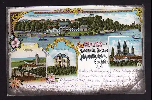 Ansichtskarte Grochlitz Naumburg (Saale) Litho 1901 Naturheil Anstalt Schönburg