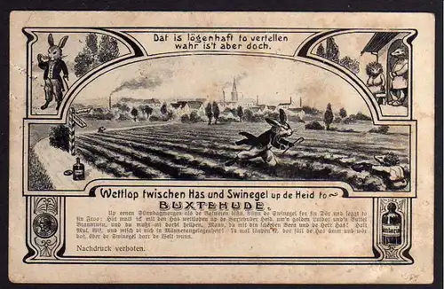 Ansichtskarte Buxtehude Wettlauf zwischen dem Hasen und dem Igel 1917