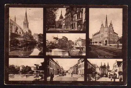 Ansichtskarte Goch bei Düsseldorf 1914 Zensur Windmühle Mole Postamt Vossstrasse ...