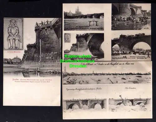 3 Ansichtskarte Dresden 1904 Elb Klondyke Goldlager Hochwasser 1845 beschädigte Brüc