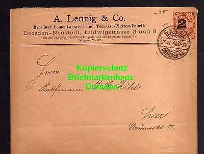 Privatpost Hansa Dresden 1894 Ganzsache Aufdruck "2" A. Lennig & Co. Dres