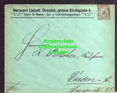 Privatpost Hansa Dresden um 1890 Ganzsache Hermann Liebold Heizungsbau