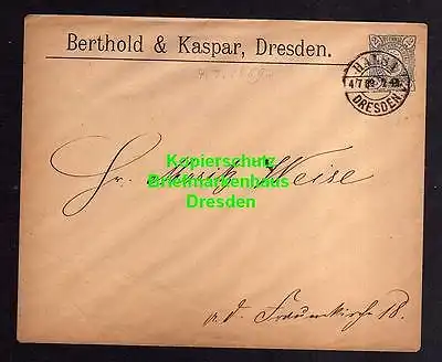 Privatpost Hansa Dresden 1889 Ganzsache Berthold & Kaspar an (Uhrmacher)