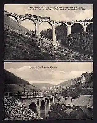 2 Ansichtskarte Lauscha mit Eisenbahnbrücke Viadukt Nassendelle Zug Lok um 1920