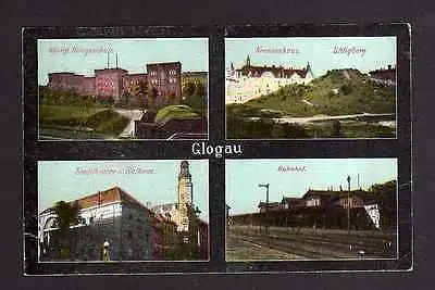 Ansichtskarte Glogau Glogow Bahnhof Krankenhaus Uhligberg Kriegsschule Theater Ratha
