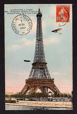 Ansichtskarte Pionierluftfahrt Sommet de la Tour Eiffel Paris militaire Aeroplane 19