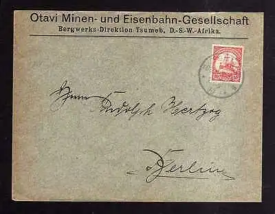 Brief Tsumeb 1910 DSW Deutsch Südwest Afrika Otavi Minen- und Eisenbahn -