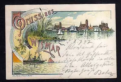 Ansichtskarte Wismar 1897 Litho Gruss aus Wismar mit Schiff Verlag Bremer