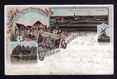 Ansichtskarte Litho Ganderkesee 1898 Gasthof Herklotz Mühle Windmühle Mole Bahnpost