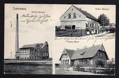 Ansichtskarte Siechnice Tschechnitz Elektrizitätswerk Bäckerei Schule 1914 Kattern
