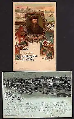 Ansichtskarte Mainz Litho Festpostkarte Gutenberg Feier 1900 Total Silberdruck