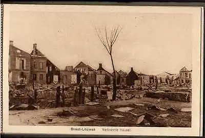 6 Ansichtskarte Brest-Litowsk Bahnhof G-Straße jüdischer Friedhof verbrannte Häuser