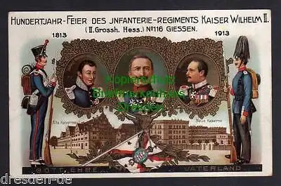 Ansichtskarte Gießen Privatganzsache 100 Jahrfeier 1913 Infanterie Regiment Kaiser W